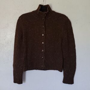 Peruvian Connection Alpaca Wool Blend Button Down Mock Neck Sweater in Brown